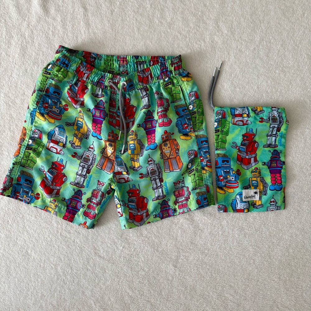 Boys Boardies Colorful Robot Print Swim Shorts 7-8